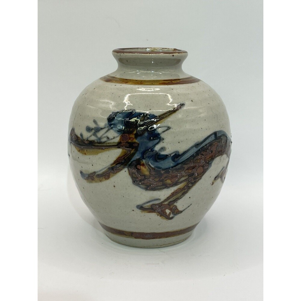 Dragon Stoneware Vase Wony Ltd Japan Hand Painted Bud Vase